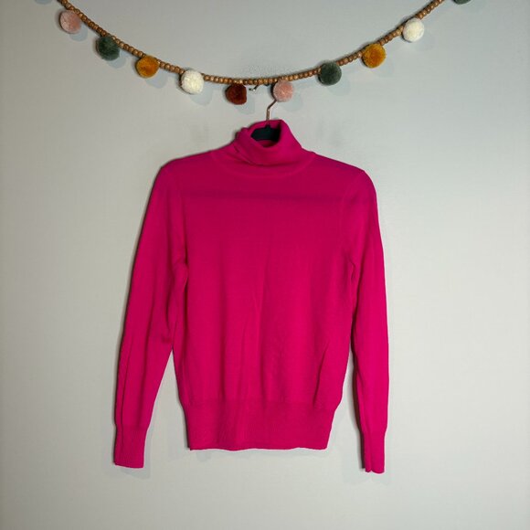 J. Crew merino wool blend hot pink turtleneck sweater - Picture 1 of 4
